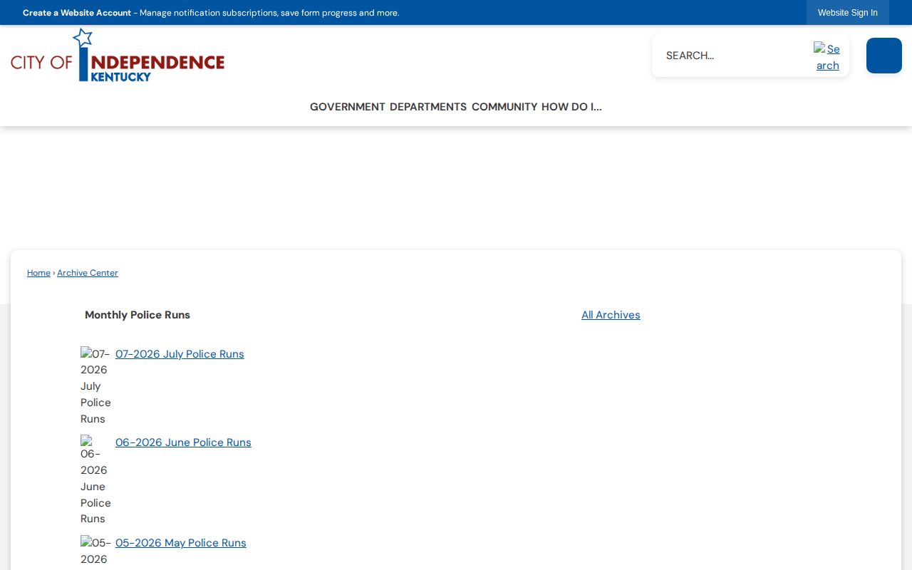 Independence Police Runs archive for city arrest activity records